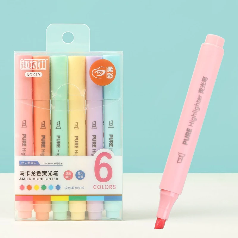 Pastel Highlighter Set Double Ended - 6-delige set pastelkleurige macaron markeerstiften, schattige