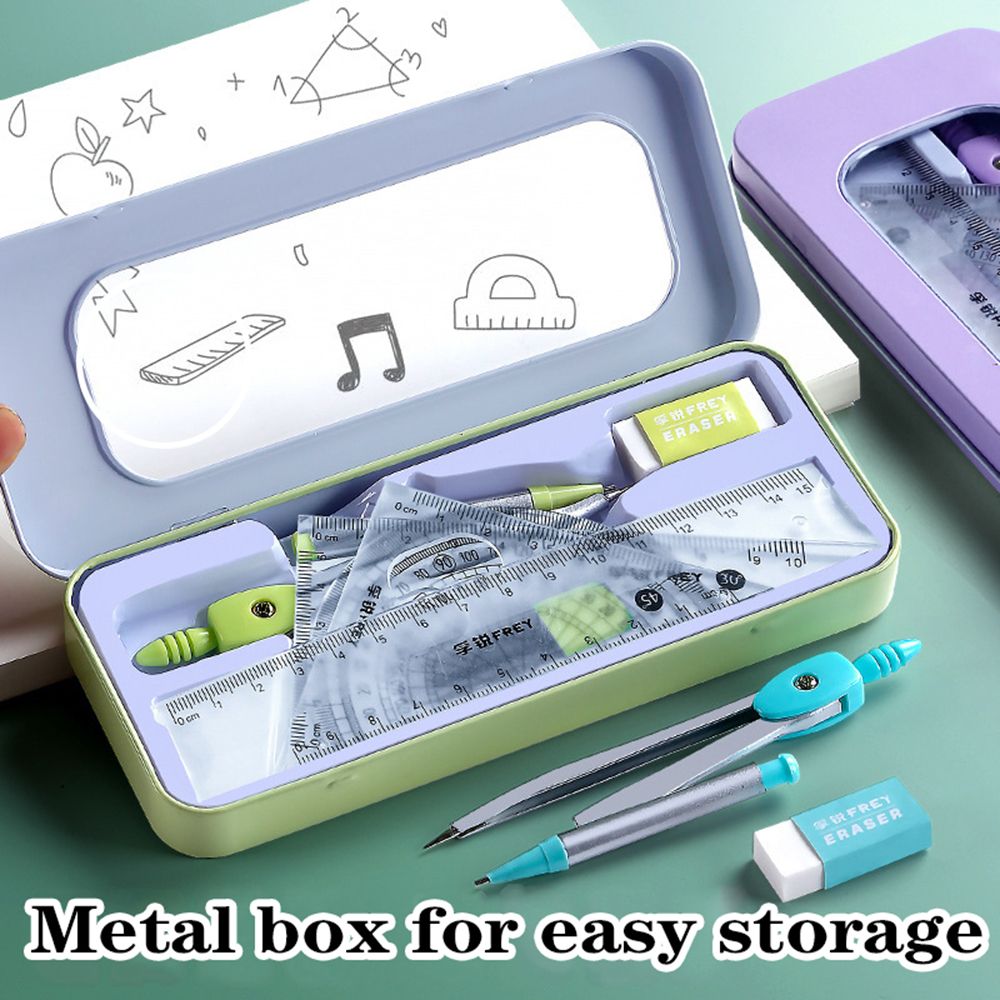 Math Geometry Set With Compass - 7 Stks/set Liniaal Kompas Potloodset Geometrie